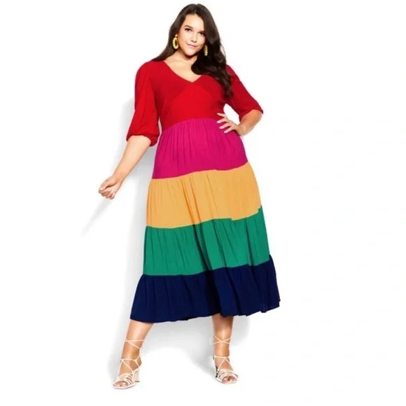 City Chic Color Block Multi Willow Tiered Maxi Dress Size XXL (24) NWT - Picture 2 of 12